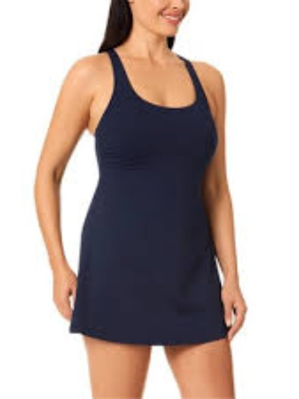 NWT Lands' End Navy Blue Women's Swim Dress Medium UPF 50 Soft Removable Cups